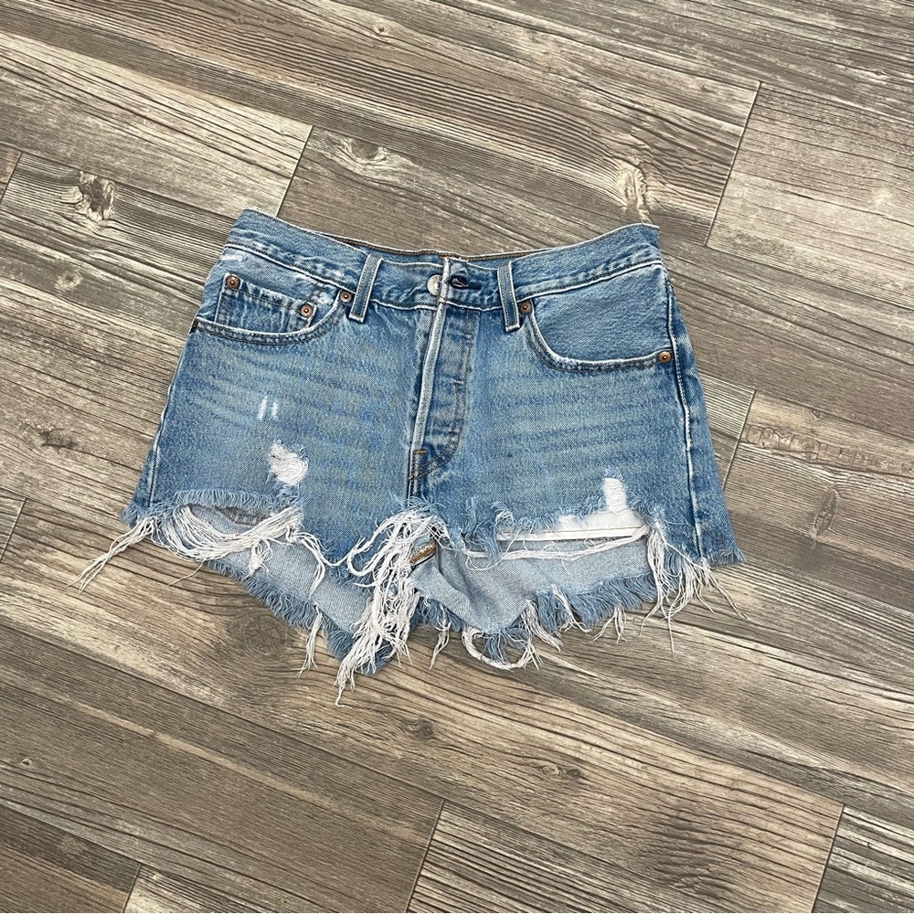 Levi's Blue Distressed Jean Shorts